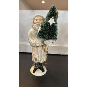 Dept 56 Father Frost 14" Figurine Paper Mache Belsnickle White Santa W/ Tree